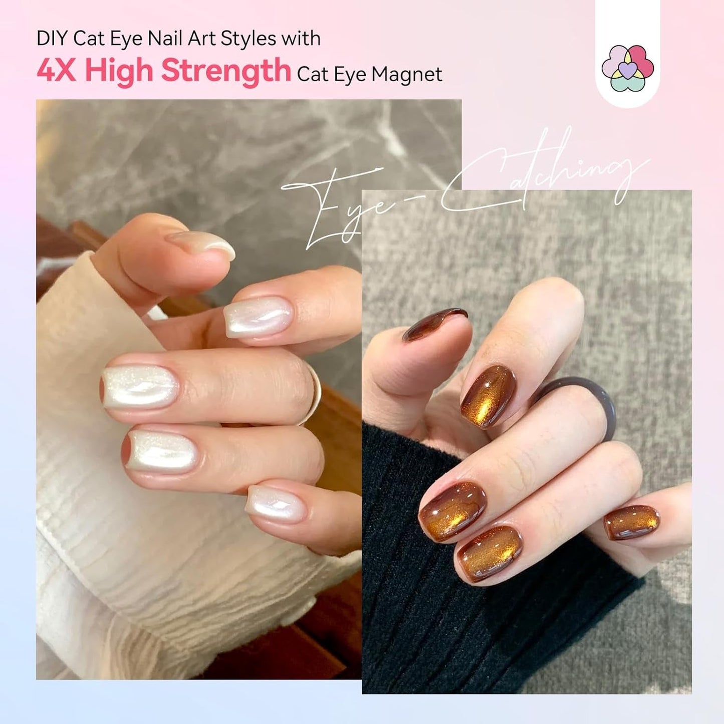 SAVILAND 4X Hochfester Cat Eye Magnes na Nagel: 3-w-1 Nagel Magnes Rund Lange Streifenperle N35 Neodymowy Ultra silny magnes na Nagellac Präzise 3S Formung Cat Eye Gel Nagellak Magnes Magnetstift