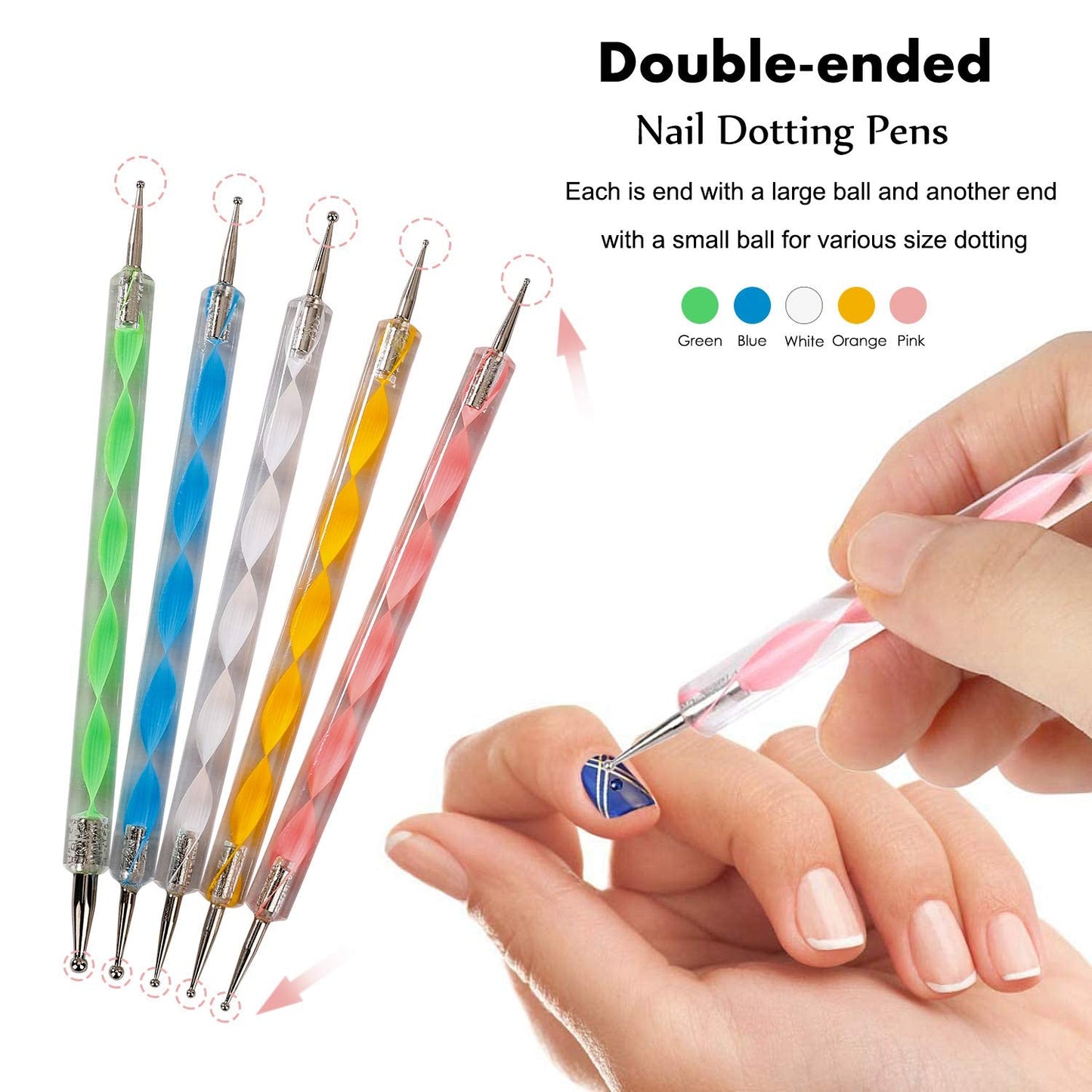 Zestaw do zdobienia paznokci i Nagelpinsel, Nageldesign Zubehör, Nagelset 5 Stk 2 Wege Punktierung Stift, 15 Malerei Polnisch Pinsel Set, 10 Streifenband, 4 Boxen Bunte Nagel Rhinestones Dekoration