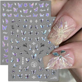 2 Blätter Schmetterling Nagelsticker Selbstklebend,Muschel Glitzer Nail Art Motyl Naklejka na paznokcie Lila Grau Schmetterlinge Nagelaufkleber Relief Laserowe motyle Nagel Naklejka Nageldesign Zubehör