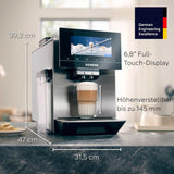 Automatyczny ekspres do kawy Siemens EQ900, duży kolorowy ekran TFT, 2 pojemniki na ziarna kawy, 36 gorących i zimnych napojów, zimna kawa, wyjątkowo cicha, funkcja dwóch filiżanek, sterowanie z aplikacji, stal nierdzewna, TQ907D03