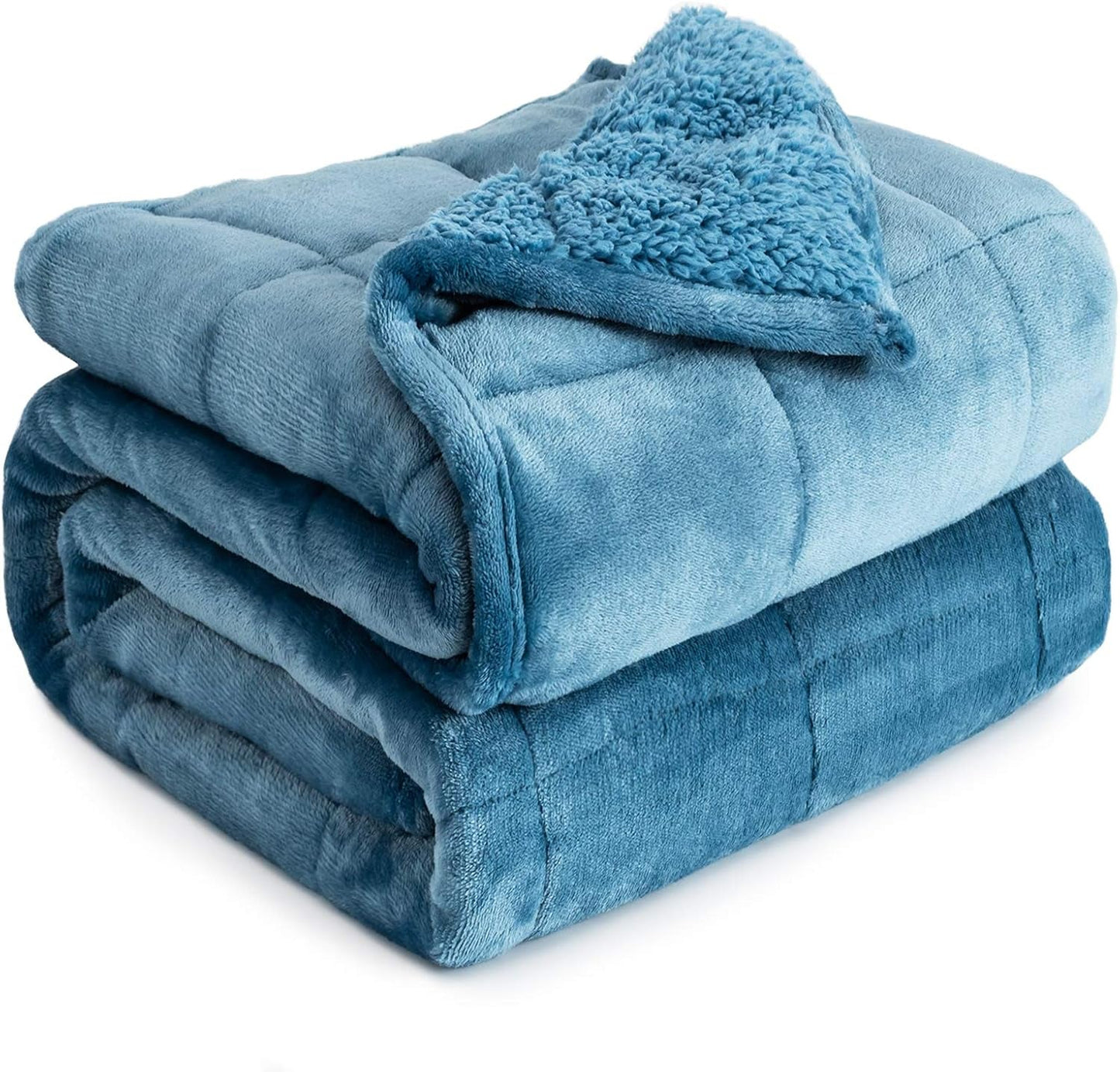Koc obciążeniowy Cottonblue, 6,8 kg, rozmiar Queen, flanelowy, kudłaty, Sherpa, koc obciążany dla dorosłych, wygodne koce obciążane zapewniające spokój i relaks, ciężkie kołdry, 152,4 x 203,2 Naty Shop kołdry i kołdry w kolorze łupkowo-niebieskim 60 * 80 15 funtów