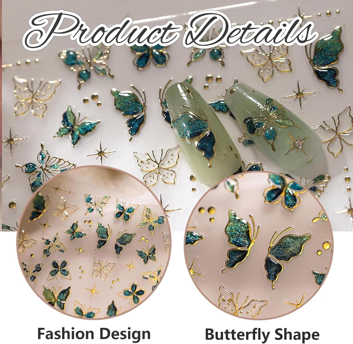 2 Blätter 5D Schmetterling Nagelsticker Selbstklebend, Nagelsticker Gold Rand, Nagel Designing Zubehör, Naklejki do zdobienia paznokci, Schmetterlinge Deko Nagelaufkleber, Nageltattoos