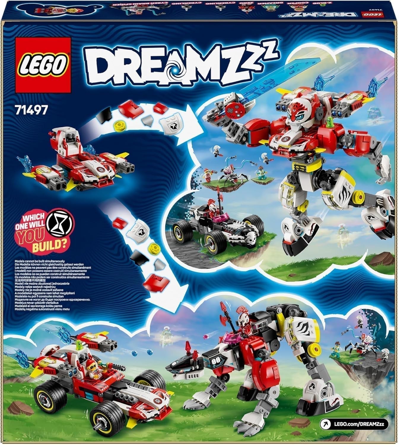 LEGO Dreamzzz Cooper's Tiger Mech i Zero's Hot Rod Car, zabawkowy samochód dla dzieci, prezent dla 9-letnich chłopców i dziewcząt, zestaw 2 w 1 z mechem i minifigurkami 71497 Zestawy do budowania Besuche w sklepie LEGO