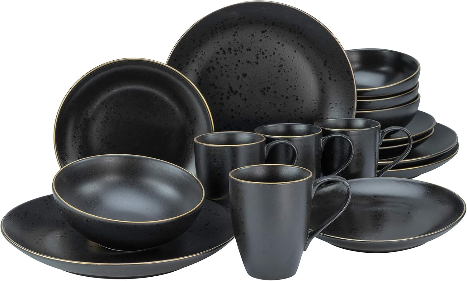 CreaTable, 22699, seria Industrial Gold BLACK, 16-częściowy zestaw naczyń obiadowych dla 4 osób, serwis porcelany Combo, można myć w zmywarce i używać w kuchence mikrofalowej, jakość produkcji