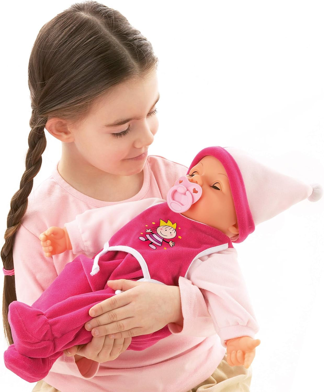 Funktionspuppe Hello Baby mit Geräuschen, bewegt den Mund, interaktive Puppe, Babypuppe, mit Zubehör, 46cm, różowy