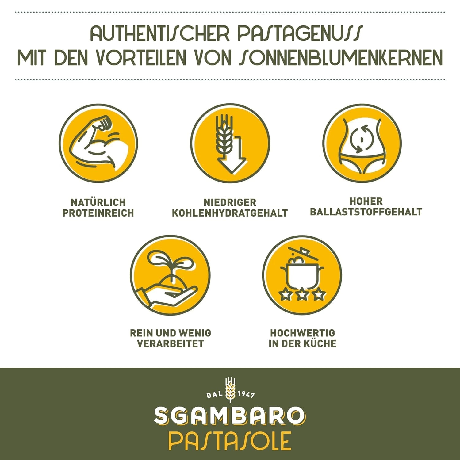 PASTASOLE, Penne Rigate mit Hartweizengriess aus 100% italienischem Anbau und Sonnenblumenkernmehl - 500g - Wysokobiałkowe, Niskowęglowodanowe, Hoher Balaststoffgehalt