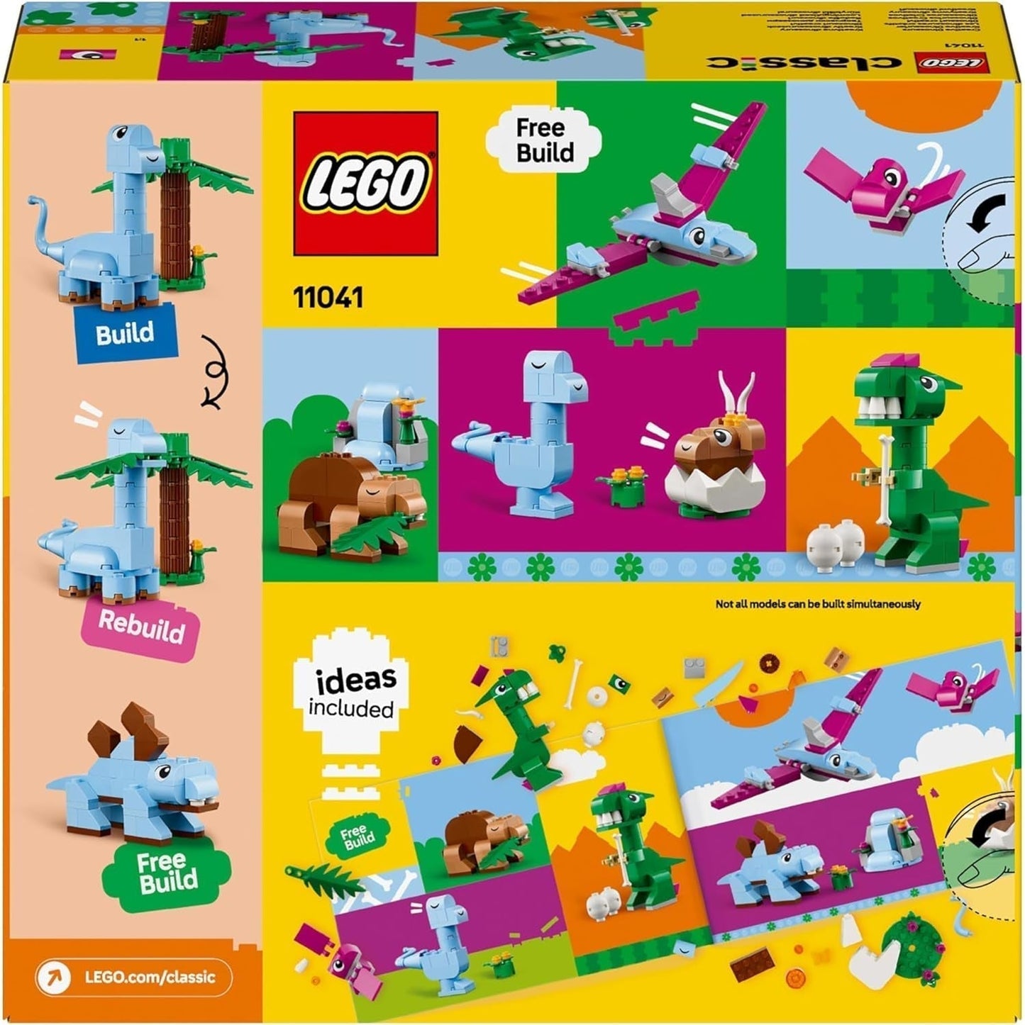 Zestaw LEGO Classic do budowania kreatywnych dinozaurów z modelami zwierząt i figurkami wykonanymi z klocków, pomysłowa zabawa, prezent dla chłopców i dziewcząt w wieku 5 lat, w tym T.Rex i Triceratops 11041 Zestawy do budowania Besuche den LEGO-Store