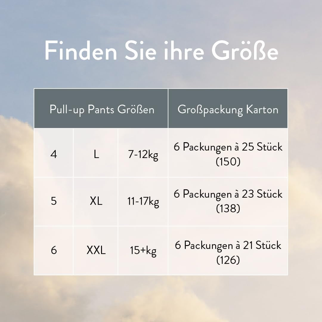 Pieluchy push-up rozmiar 6 XXL (od 15 kg) - 1 worek zawierający 21 sztuk - Nie zawiera substancji szkodliwych, ekologiczne, ultrapłaskie, do stosowania na noc - Wyprodukowano w Danii