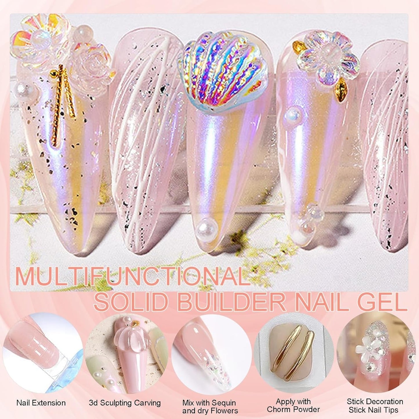 NAILGIL Stały żelowy lakier do paznokci, Stały żel do paznokci, Rzeźba 3D do paznokci z zestawem narzędzi, DIY Domowy salon, Przezroczysty 15G