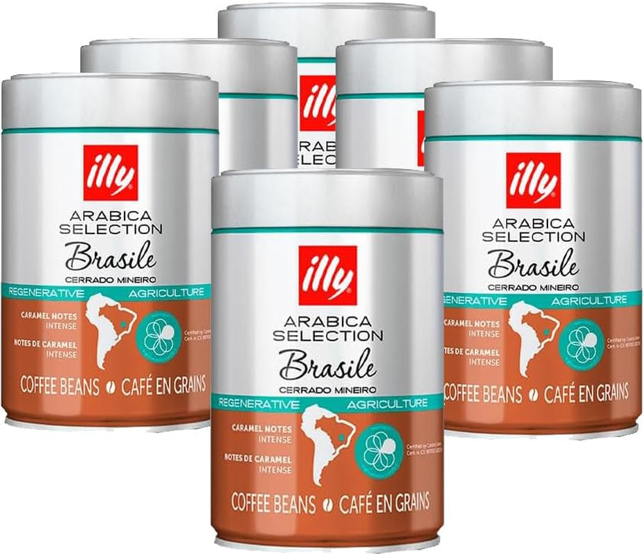 ILLY 6 pudełek kawy ziarnistej po 250 gramów, Arabica Selection, Brazylia, certyfikat Cerrado Mineiro, Regenagri