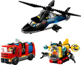 Zestaw LEGO City Combo zawierający helikopter, samochód z lwem i łódź podwodną oraz 3 minifigurki — zabawkowe pojazdy do zbudowania dla chłopców i dziewcząt od 7 lat — prezent urodzinowy i świąteczny 60462 Zestawy do budowania Besuche den LEGO-Store