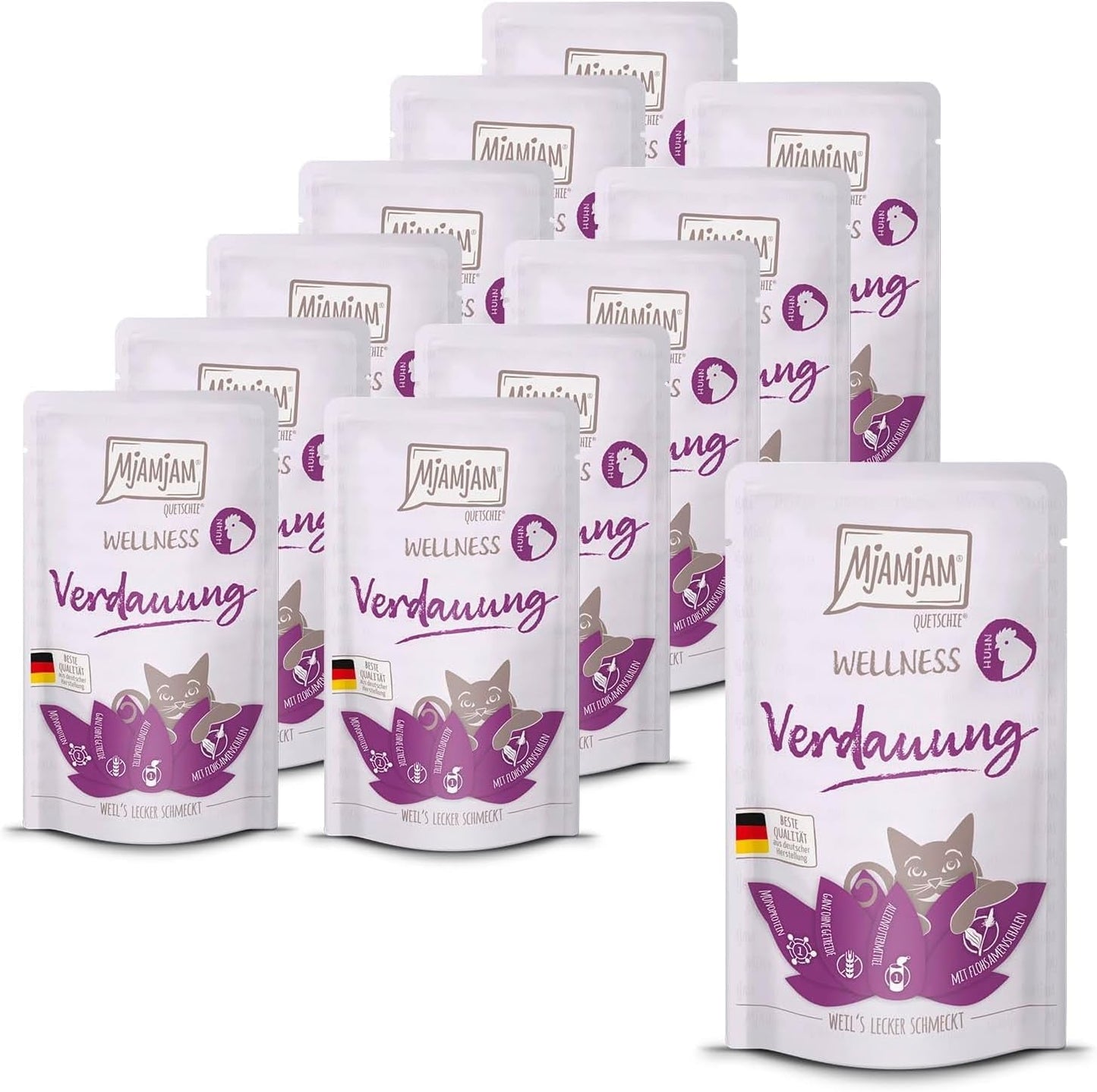 MjAMjAM - Mokra karma dla kotów premium - Wellness - Trawienna - Kurczak, opakowanie 12 szt. (12 x 125 g), bez zbóż
