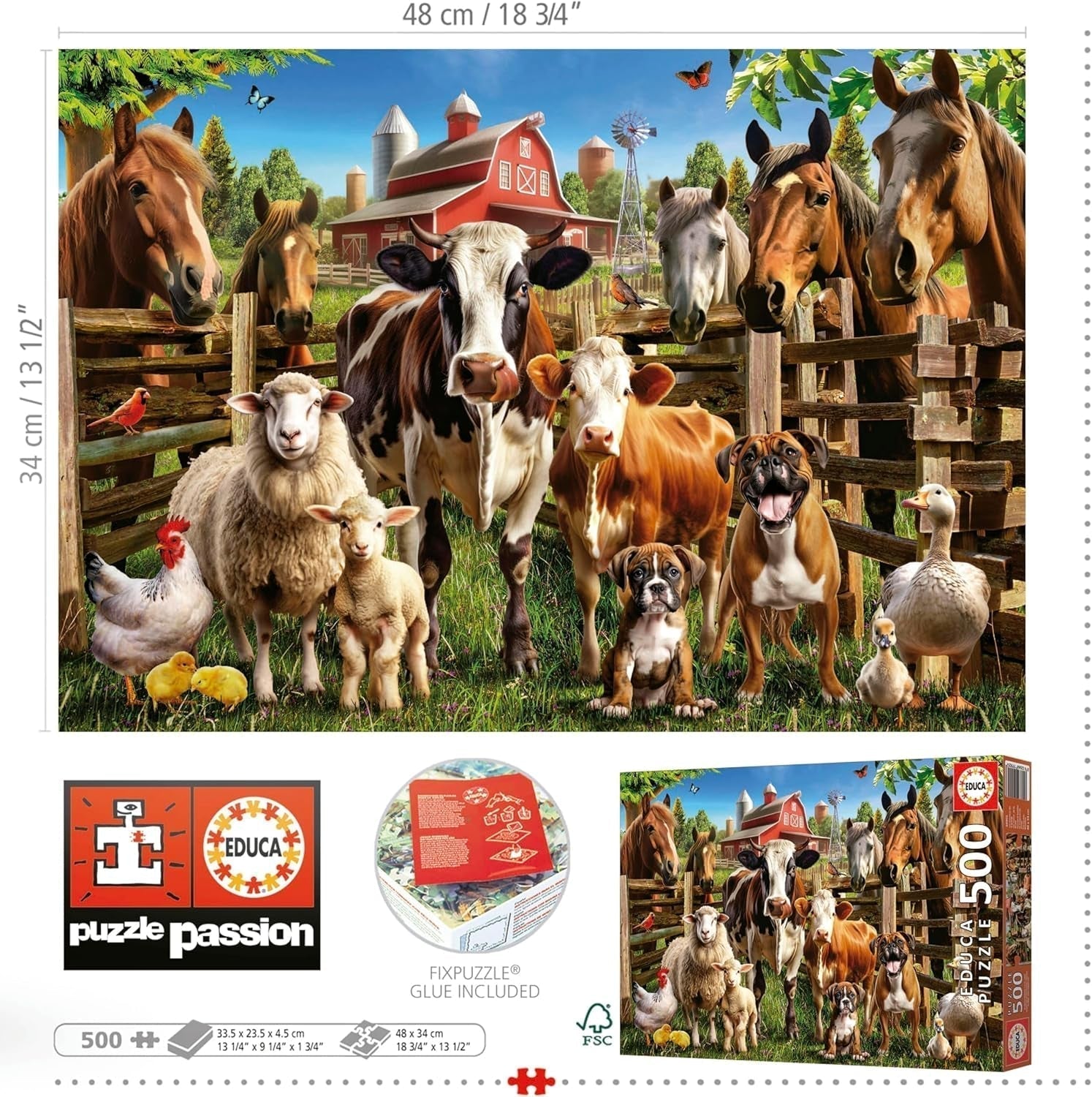 Educa - Puzzle 500 elementów dla dorosłych | Niegrzeczne zwierzęta hodowlane. Wymiary: 48 x 34 cm. Zawiera klej do puzzli Fixpuzzle. Przez 11 lat (19905) Sklep Puzzle Naty
