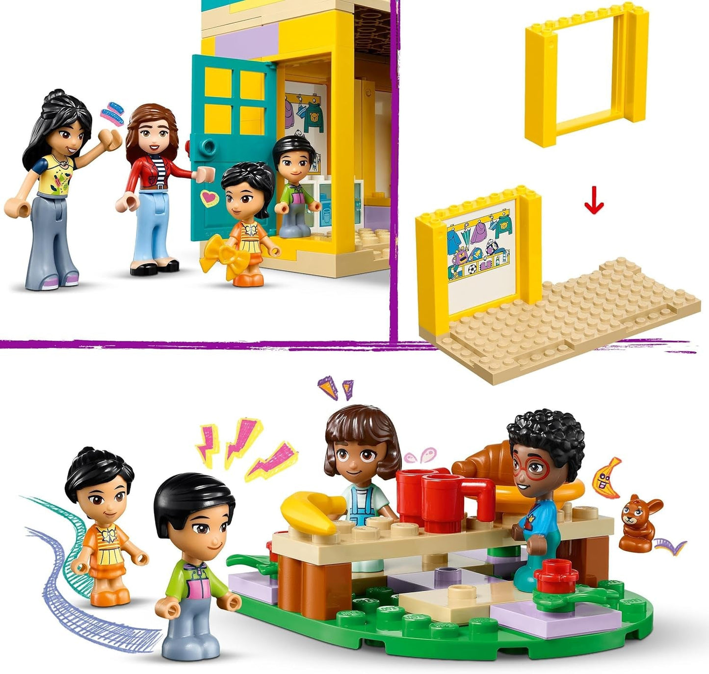 LEGO Friends Zestaw dla przedszkolaków w Heartlake City dla dziewcząt i chłopców 4-letnie kreatywne odgrywanie ról z 2 figurkami i 4 mikrofigurkami Zabawka wspomagająca rozwój społeczny 42636 Zestawy do budowania Besuche den LEGO-Store
