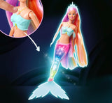Steffi Love Magic Rainbow Mermaid, lalka syrenka z funkcją magicznego tęczowego światła i bardzo długimi włosami, 39 cm, wiek 3+