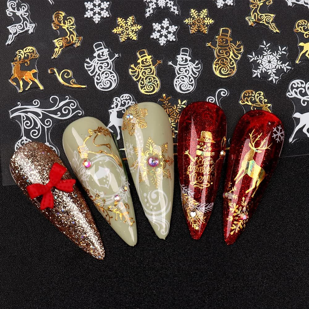 9 Blatt Nagelsticker Weihnachten Nagelaufkleber Selbstklebend Weiß Rentier Schneemann Nail Art Naklejka Dekoration Nageldesign Zubehör