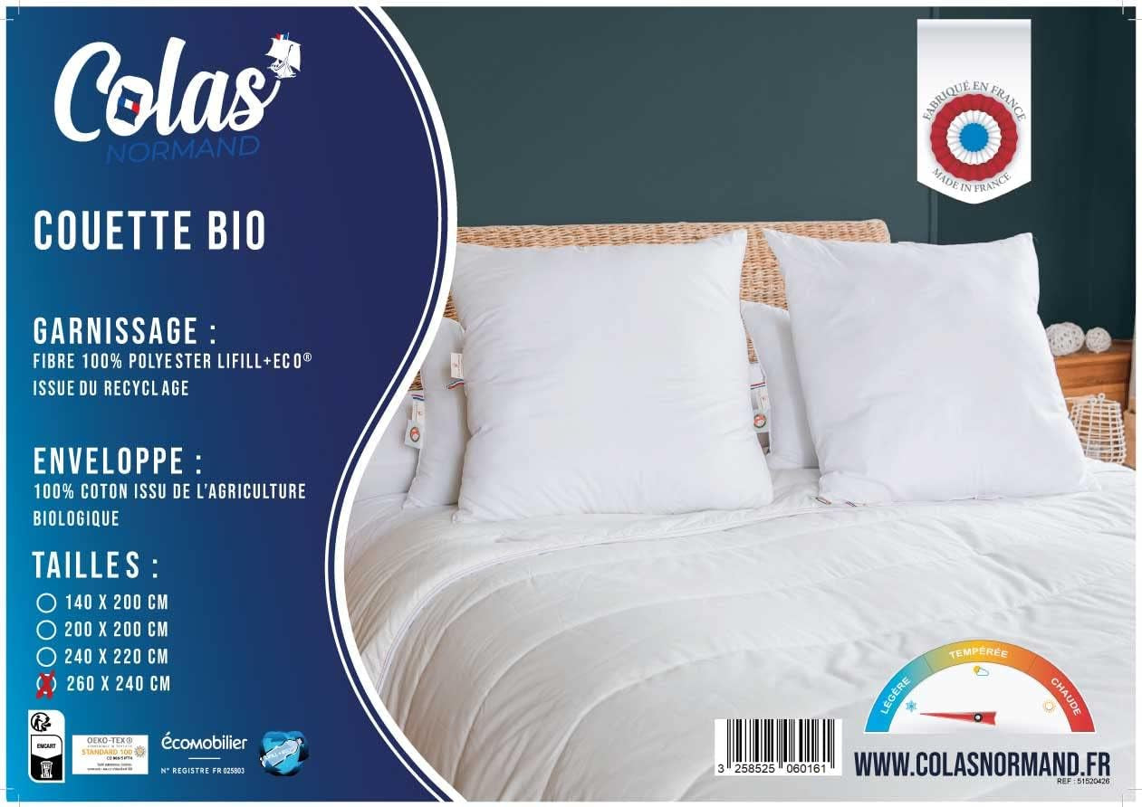 Kołdra COLAS NORMAND 260 X 240 cm, wypełnienie z bawełny organicznej i recyklingu, lekka, miękka, można prać w pralce w 40°C Kołdry i kołdry Naty Shop