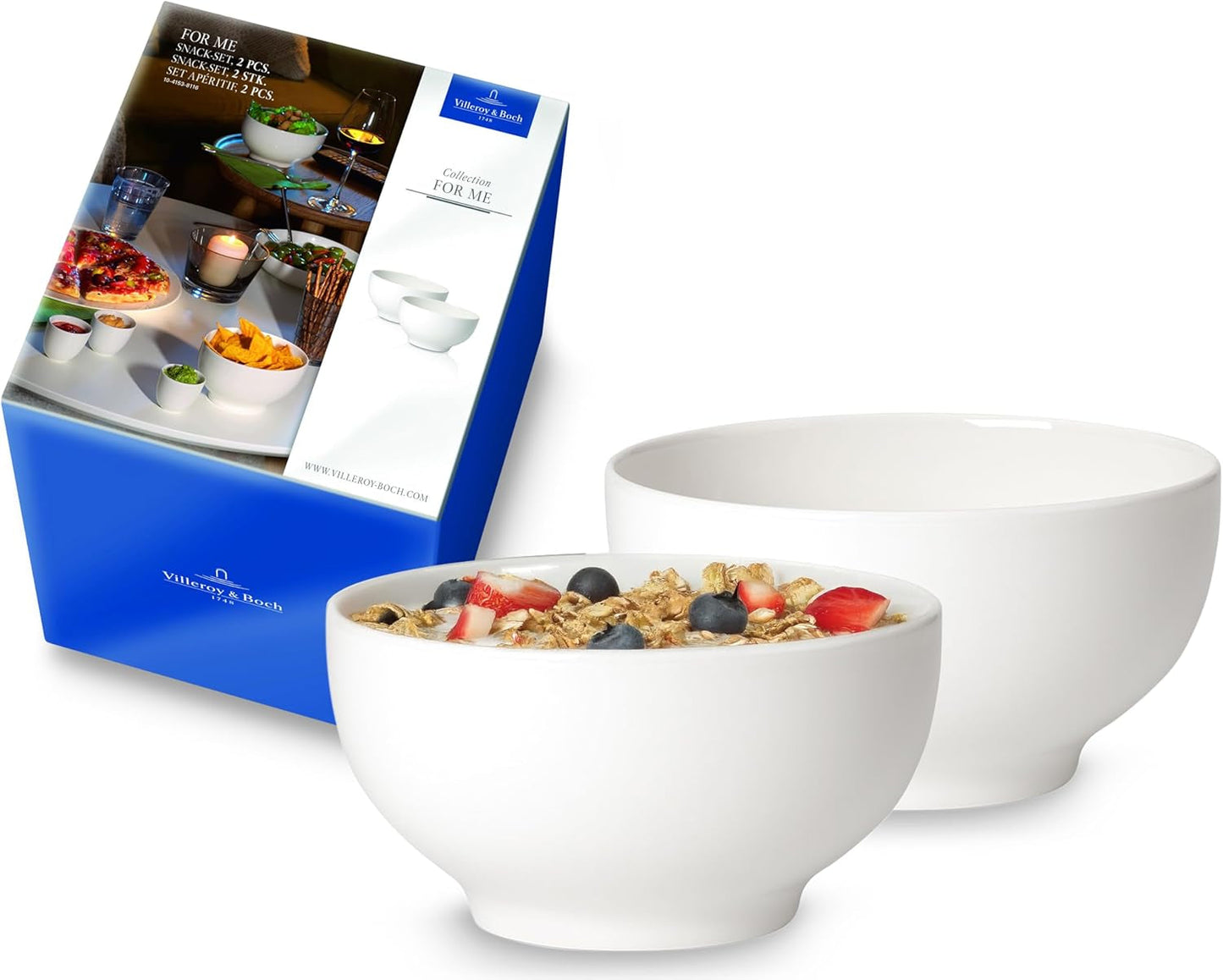 Villeroy & Boch For Me Zestaw 2 misek na płatki zbożowe, biały, Można myć w zmywarce, Można używać w kuchence mikrofalowej, Małe miski dla 2 osób, Miski, Miski na płatki zbożowe, Przekąski lub sosy, Talerz, Porcelana Premium