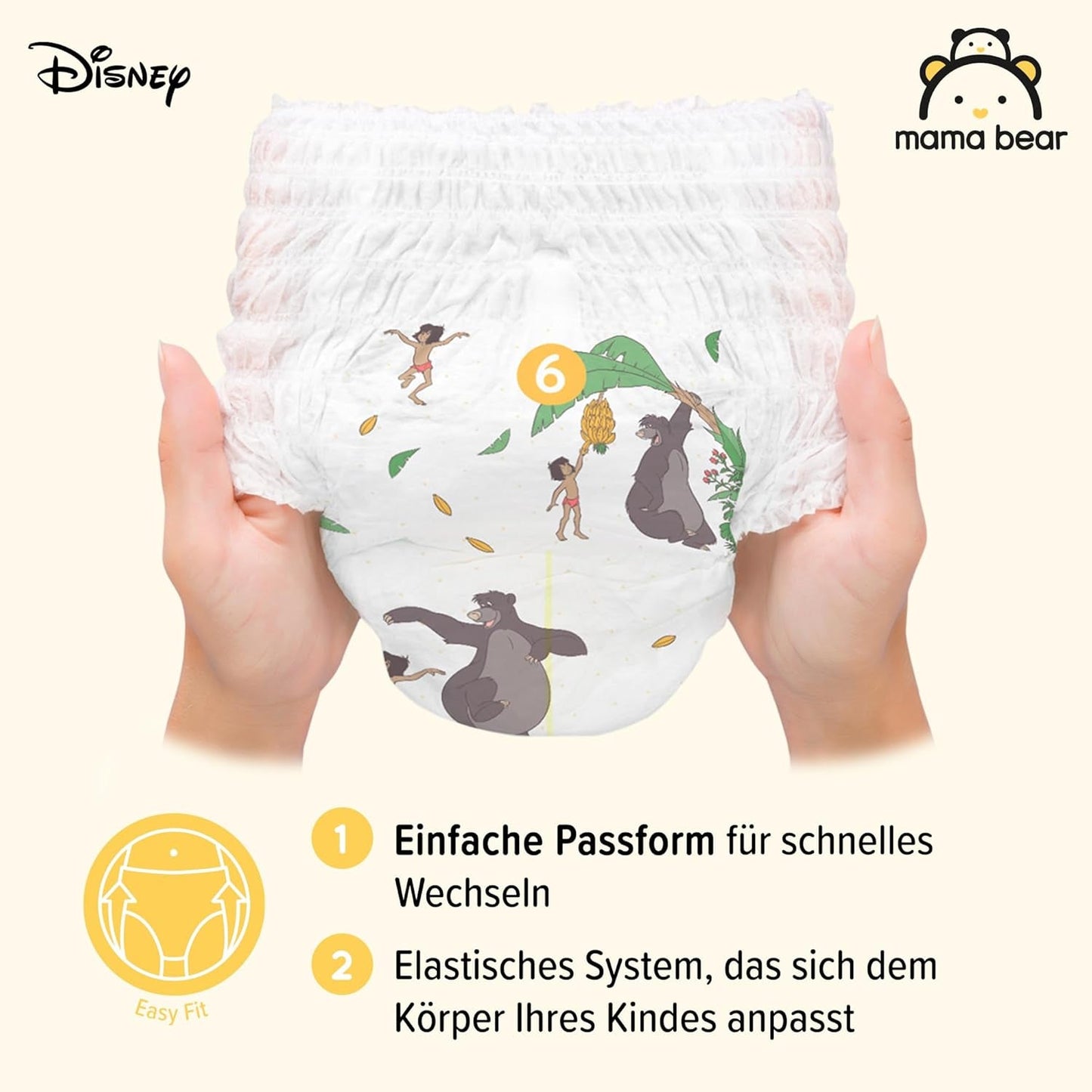 Marka Amazon: Mama Bear Disney Rozmiar 6 (15+ kg) - opakowanie miesięczne, białe, 120 sztuk (2 opakowania po 60)