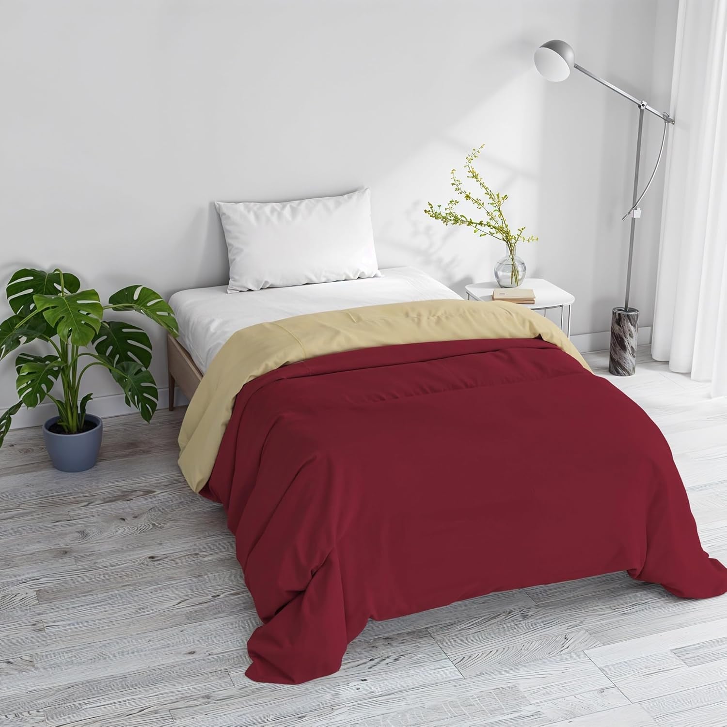 Podstawowy koc zimowy gładki i watowany, ciemnozielony / kremowy, 200X245Cm Kołdry i kołdry Naty Shop Bordeaux/kremowy 200X245Cm