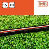 Wąż ogrodowy BLACK+DECKER 15 metrów - Ø13MM - Trwałe PCV - Podlewanie ogrodu, mycie samochodu, napełnianie basenu - Kompatybilny z każdym standardowym kranem - Czarny/Pomarańczowy