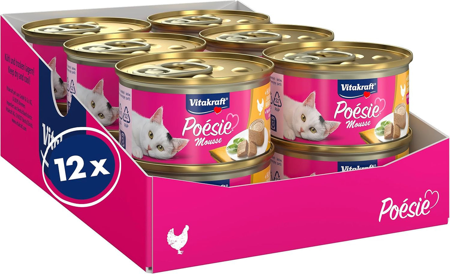 Vitakraft Poésie Mousse, mokra karma dla kotów, przewiewna pianka, z kurczakiem, bez dodatku cukru i zbóż (12 x 85g)