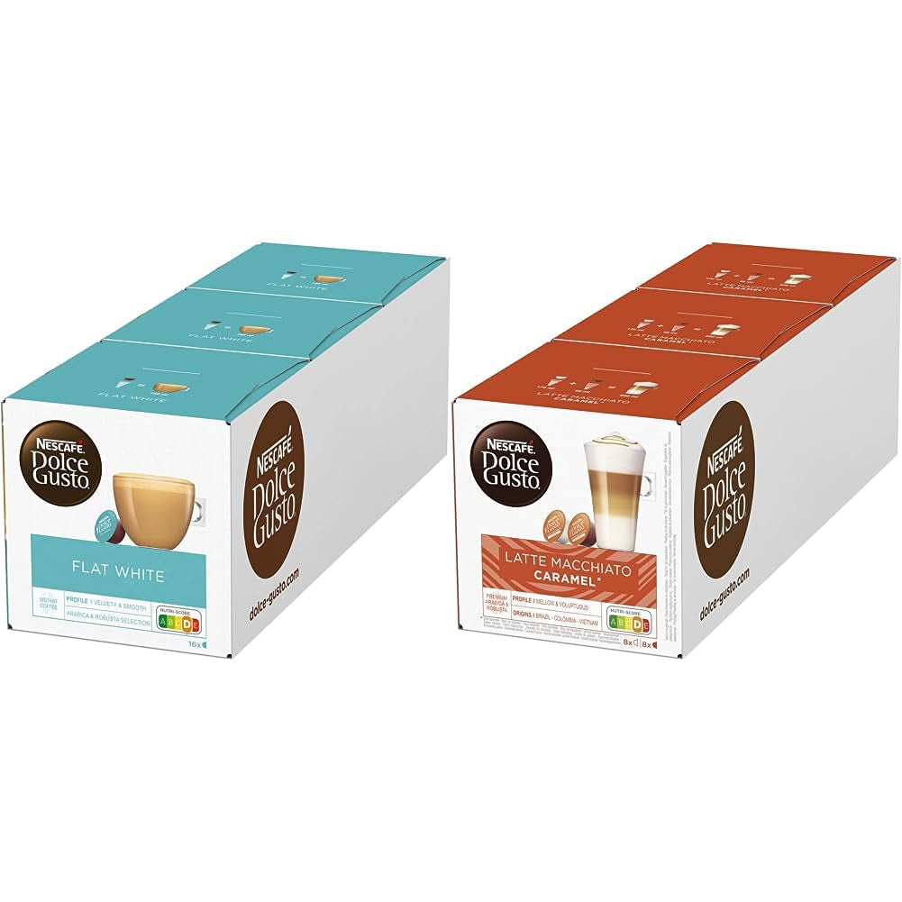 Flat White, 48 Kaffeekapseln, Arabica i Robusta Bohnen & Latte Macchiato Caramel, 48 Kaffeekapseln