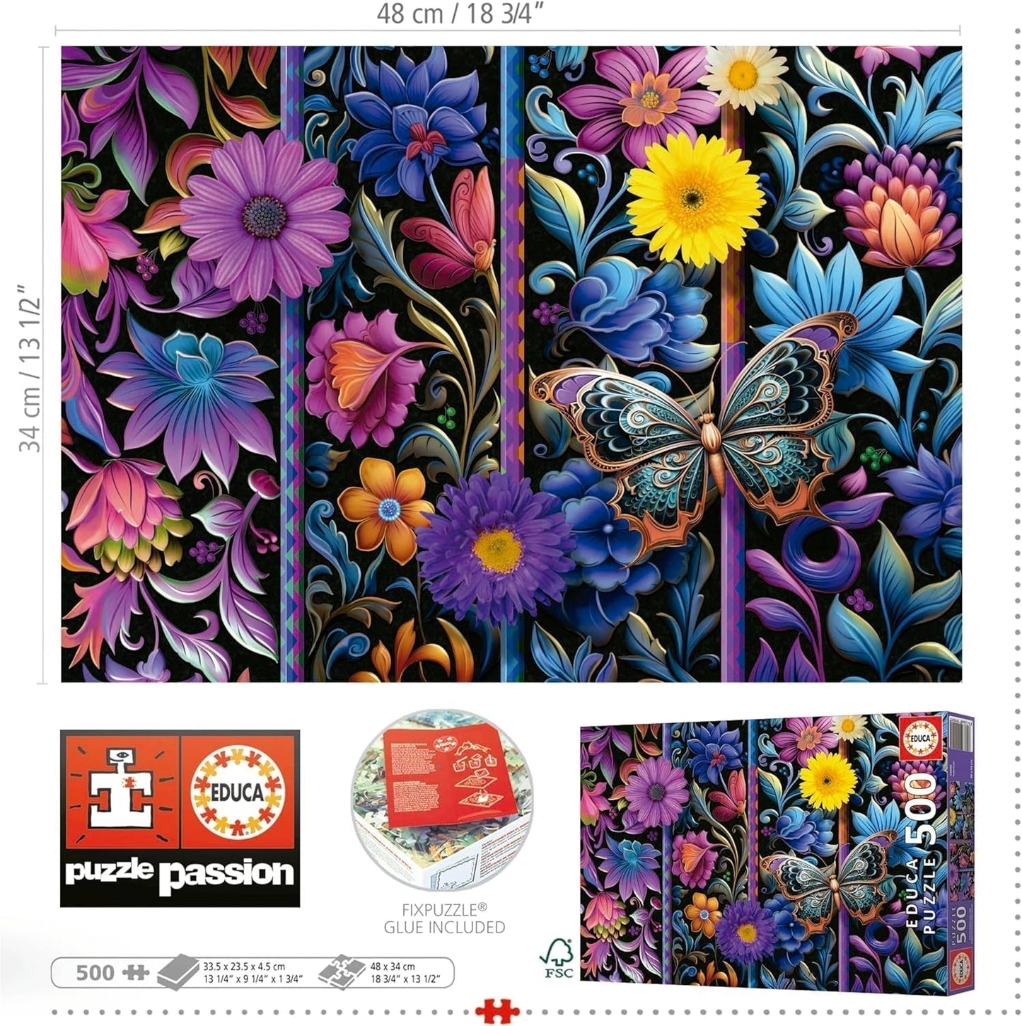 Educa - Puzzle 500 elementów dla dorosłych | Bada Bloom. Wymiary: 48 x 34 cm. Zawiera klej do puzzli Fixpuzzle. Przez 11 lat (19909) Sklep Puzzle Naty
