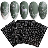 JMEOWIO Nagelsticker Weihnachten 9 Blatt Nail Art Naklejka Selbstklebend Nagelaufkleber Schneeflocke Schneemann Festival Weißes Gold Dekoration Nageldesign Zubehör