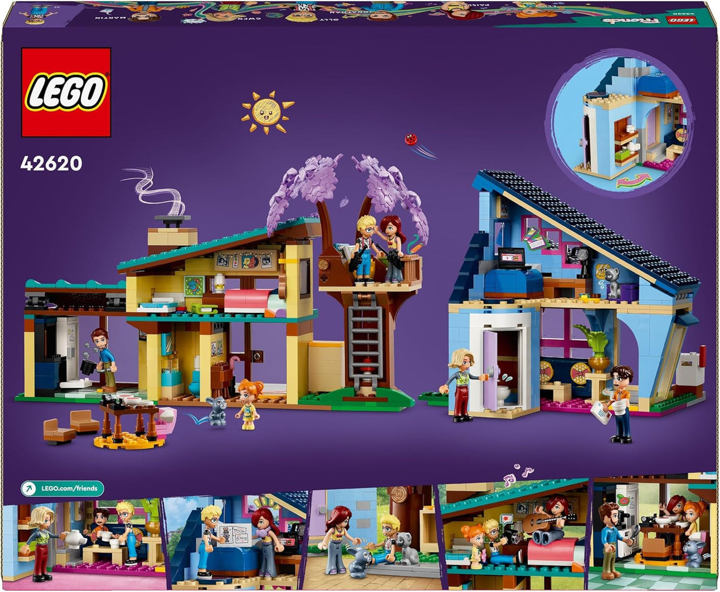 LEGO Friends Dom rodzinny Olly i Paisley, domek dla lalek z figurkami i akcesoriami, dwupiętrowy domek i domek na drzewie, kreatywny prezent dla dziewcząt i chłopców w wieku 7+ 42620 Zestawy do budowania Besuche w sklepie LEGO