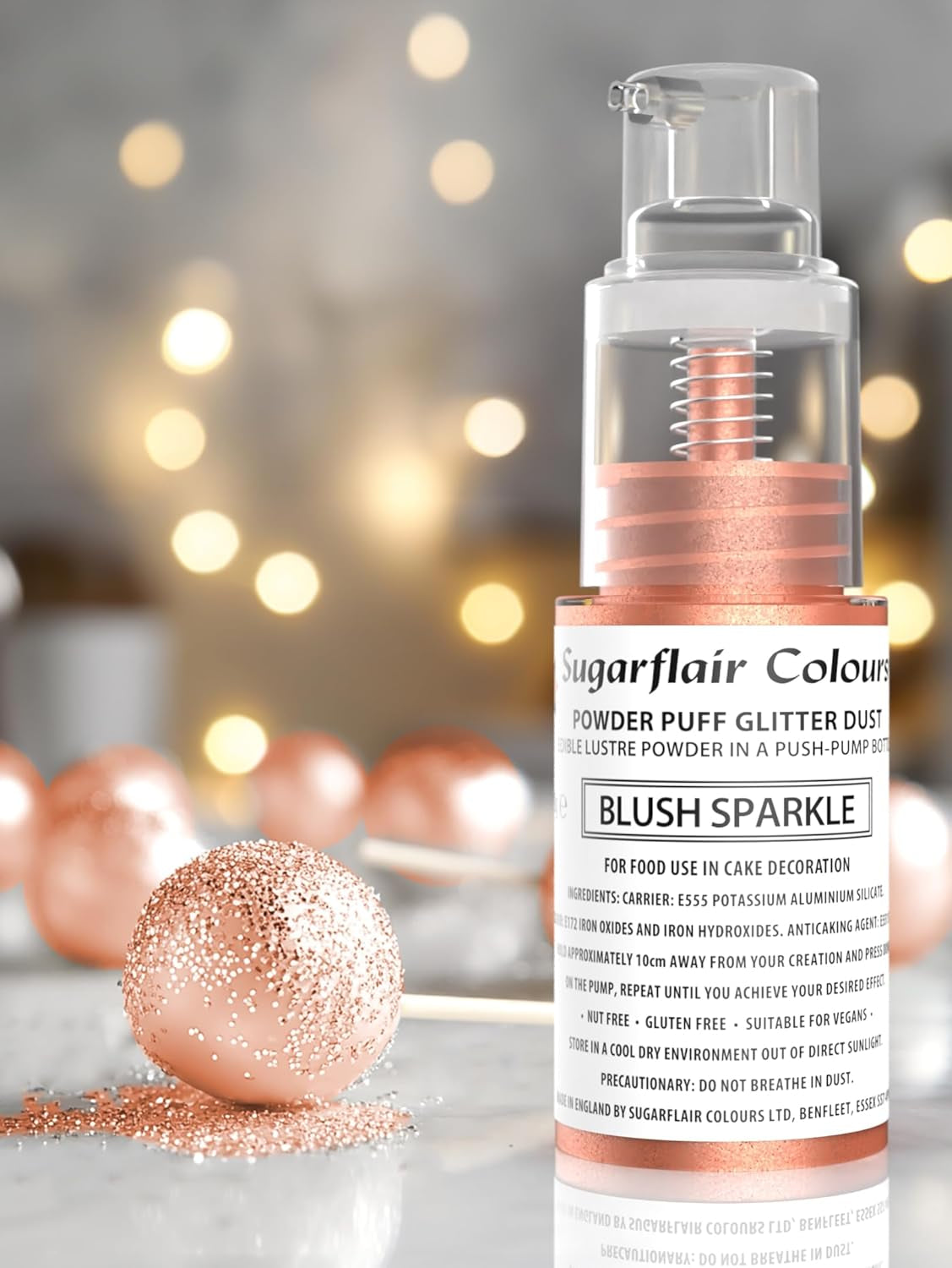 Sugarflair Pump Powder Spray, Glitter, Blush, Glitter - barwnik spożywczy do ciast, spray bez aerozolu do ciast, muffinek i nie tylko - 10 g