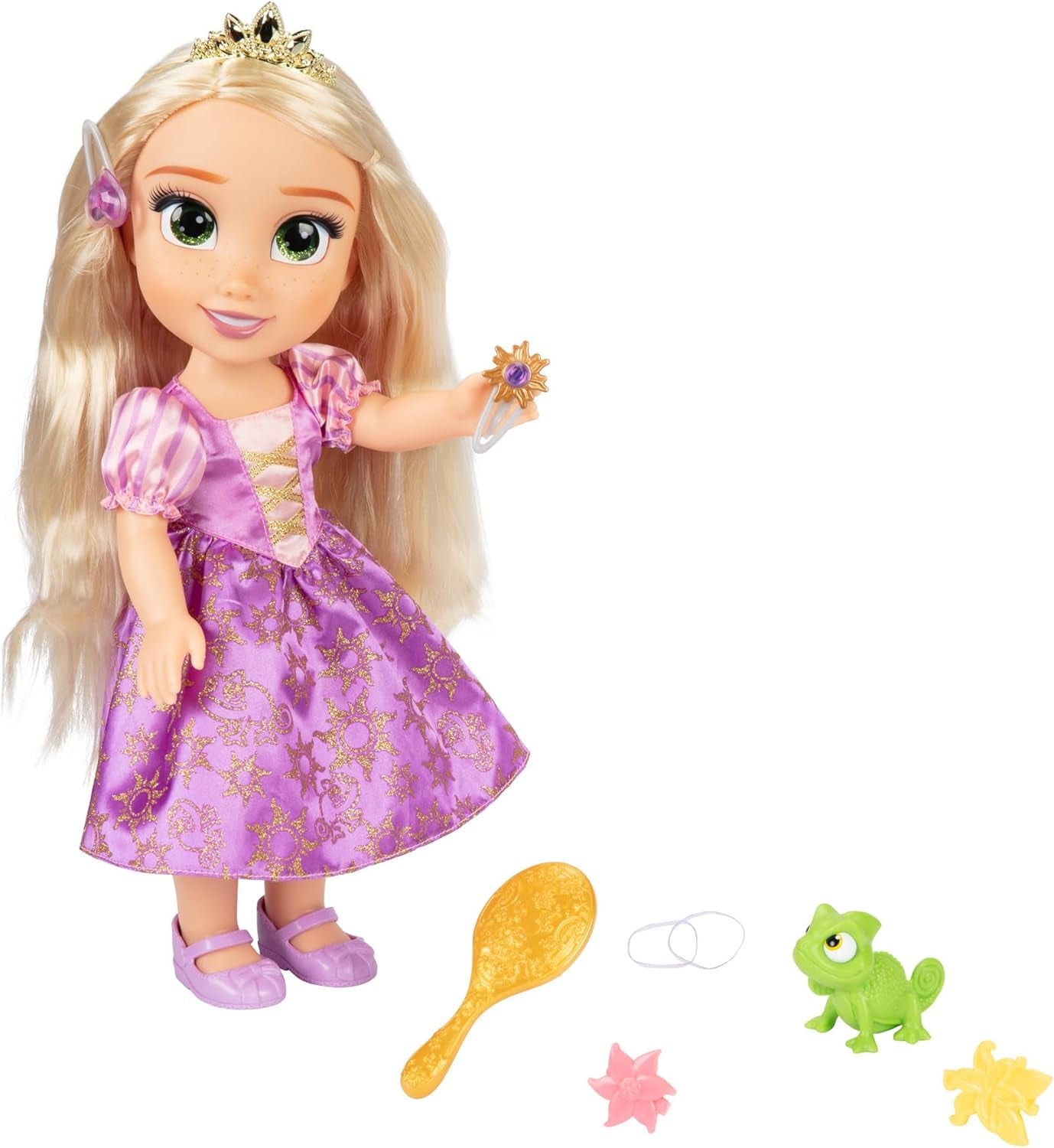 Śpiewająca lalka Disney Princess Roszpunka 35 cm, śpiewa „Widzę światło”, zawiera akcesoria zapewniające więcej zabawy, idealna dla dziewczynek w wieku 3 lat i więcej, fioletowa