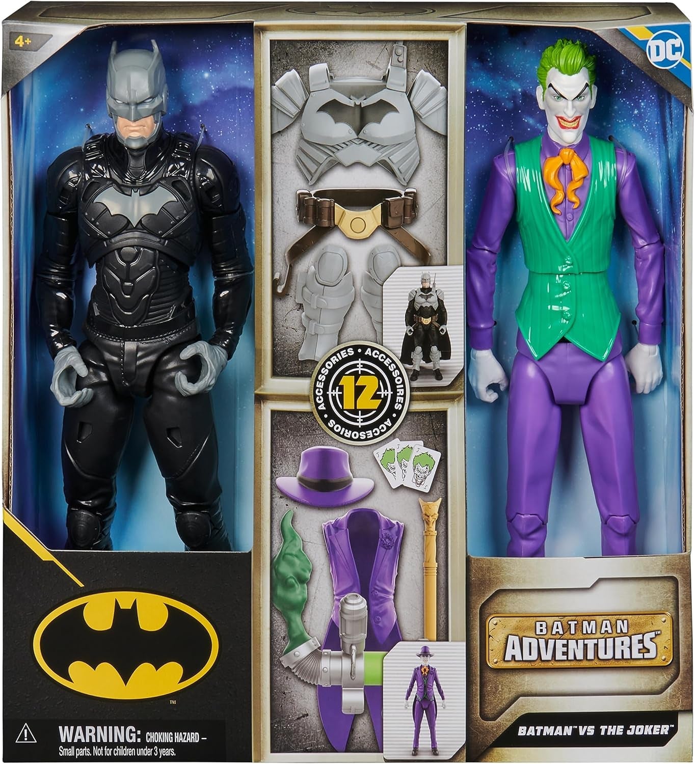 DC Batman Adventures Zestaw figurek Batman kontra Joker, 30 cm - 2 w pełni ruchome figurki z 12 zębatkami do ekscytującego odgrywania ról, zabawka dla dzieci w wieku 4+ Figurki Naty Shop