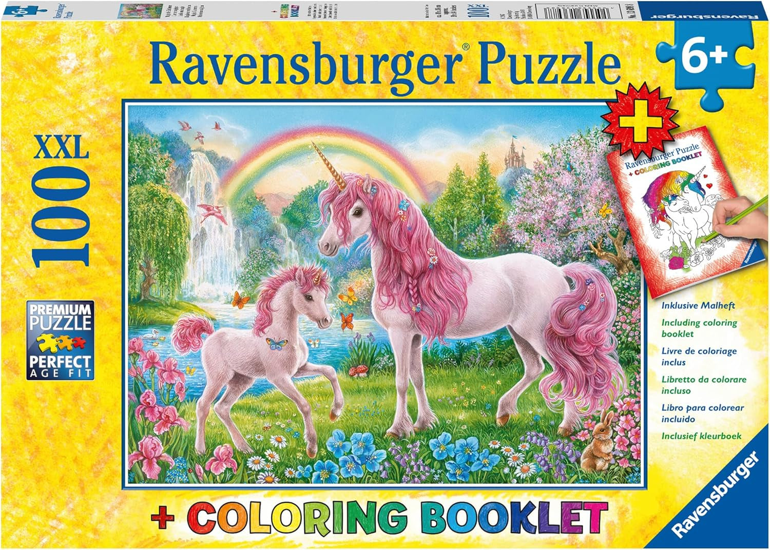 Układanka Ravensburger dla dzieci - 13698 Magiczne Jednorożce - Puzzle Jednorożca dla dzieci w wieku 6 lat i starszych, zawierające 100 elementów w formacie XXL, zawiera książeczkę do kolorowania Puzzle Naty Shop Single