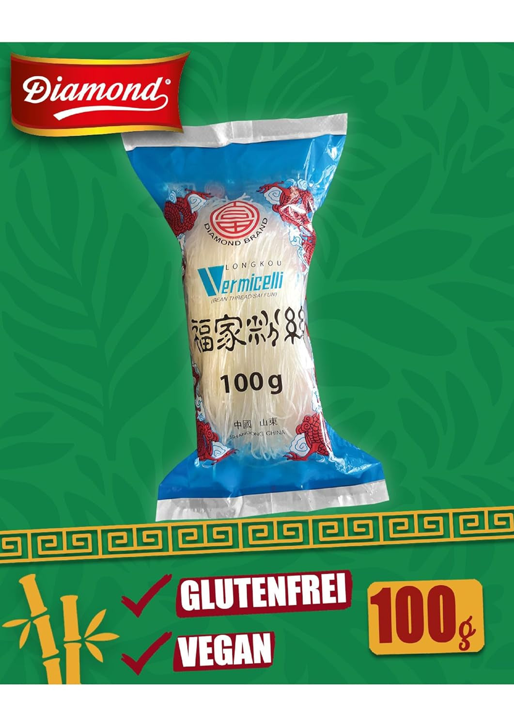 Makaron szklany DIAMOND, makaron długi szklany, naturalnie wegański i bezglutenowy - 1 x 100 g