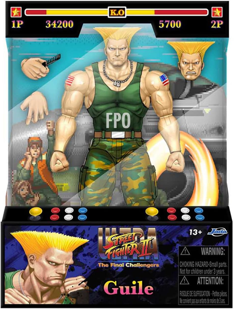 Jada Toys Figurka Street Fighter Guile (15 cm) - Street Fighter 2: The Final Challengers Kolekcjonerska ruchoma figurka z naprzemienną głową, rękami i akcesoriami, figurki dla dzieci w wieku 13+ Naty Shop