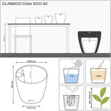 Donica LECHUZA Classico Color ECO 60 Ciemnoszary | Donica z systemem podlewania i wskaźnikiem poziomu wody | Wykonane w 100% z plastiku pochodzącego z recyklingu | Matowe wykończenie | Ø 60 x 55,5 cm | 18955