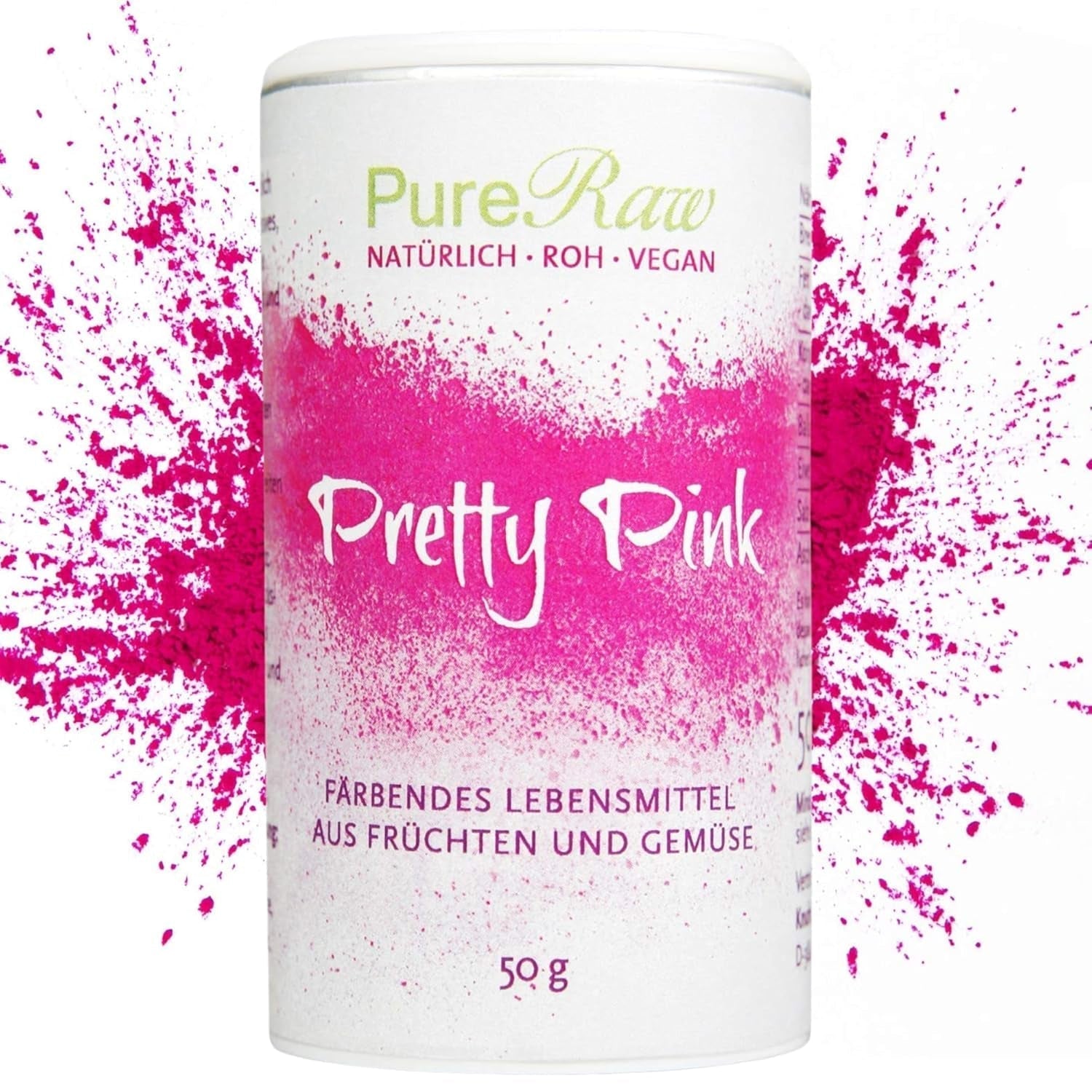 Pretty Pink Natürliche Lebensmittelfarbe Pulver Rosa (Roh Vegan) Pastel Rose Bis Intensiv Rosa-Rot - Essbare Farbe Für Lebensmittel Aus Früchten Und Gemüse - Naturalny barwnik spożywczy | Pureraw 5G Naty Shop 50 G (opakowanie 1Er) Różowy