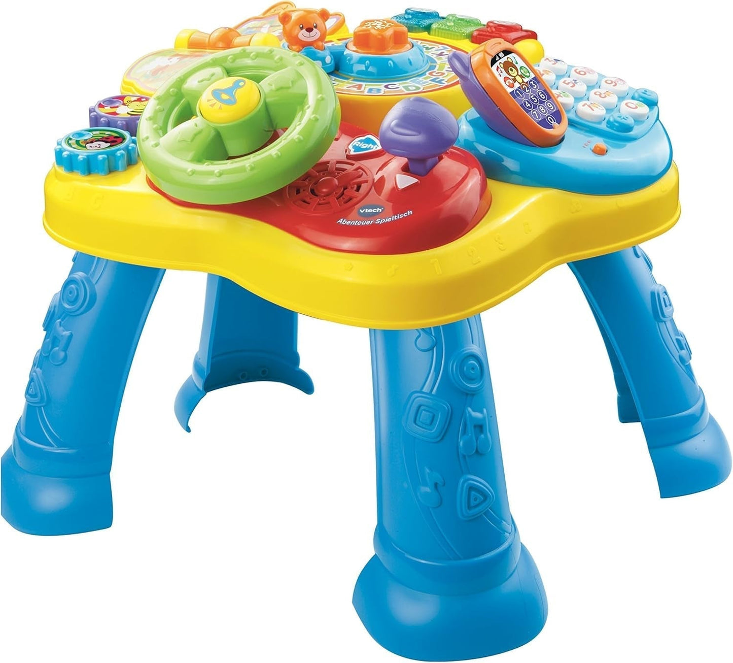 Stół do zabawy dla dzieci VTech Baby Adventure - Kolorowy stół do zabawy dla dzieci z 6 polami do zabawy i elementami interaktywnymi oraz książeczka z piosenkami Baby My First 6-stronicowa kolorowa książeczka i ruchome zabawki na stół Bebe Naty Shop Pojedyncze normalne opakowanie