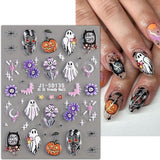JMEOWIO 3D Nagelsticker Halloween Nail Art Naklejka Selbstklebend Nagelaufkleber 5D Stereoskopisch Süßer Geisterkürbis Dekoration Nageldesign Zubehör 4 Blatt
