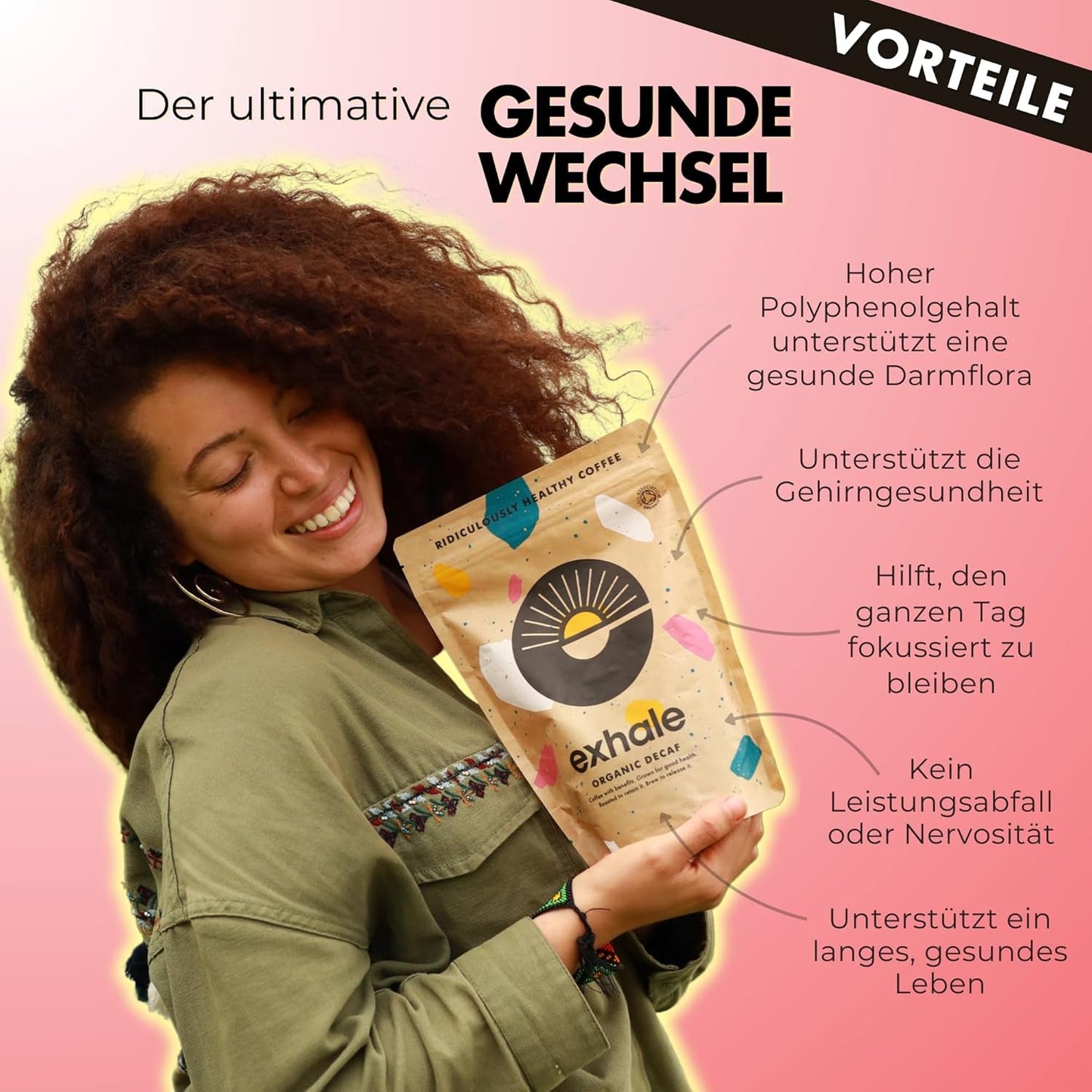 EXHALE Bio GANZE BOHNEN – Dunkel Gerösteter Kaffee – opakowanie 450g – Mykotoxinfrei & Geeignet für Kuloodporna kawa – Single Origin i 100% Arabica Bohnen