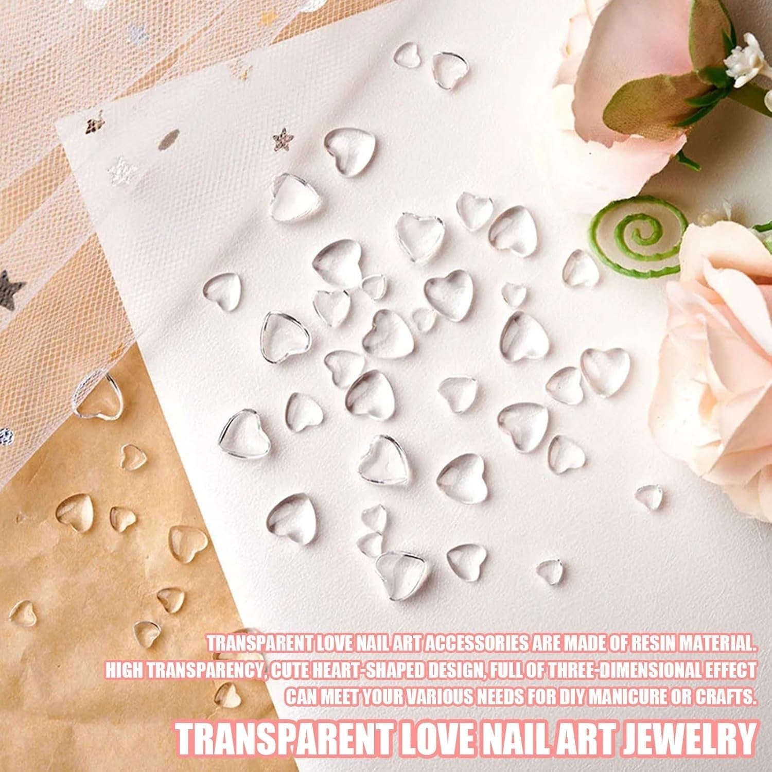 Charms do paznokci 3D Heart, 320 Stück Niedliche Klar Acryl Herz Charms do paznokci, Flatback Heart Nagel Strasssteine ​​​​4Mm 6Mm 8Mm Harz Nagelkunst Dekorationen dla Frauen Mädchen DIY Maniküre Zubehör (4Mm 6Mm 8Mm)