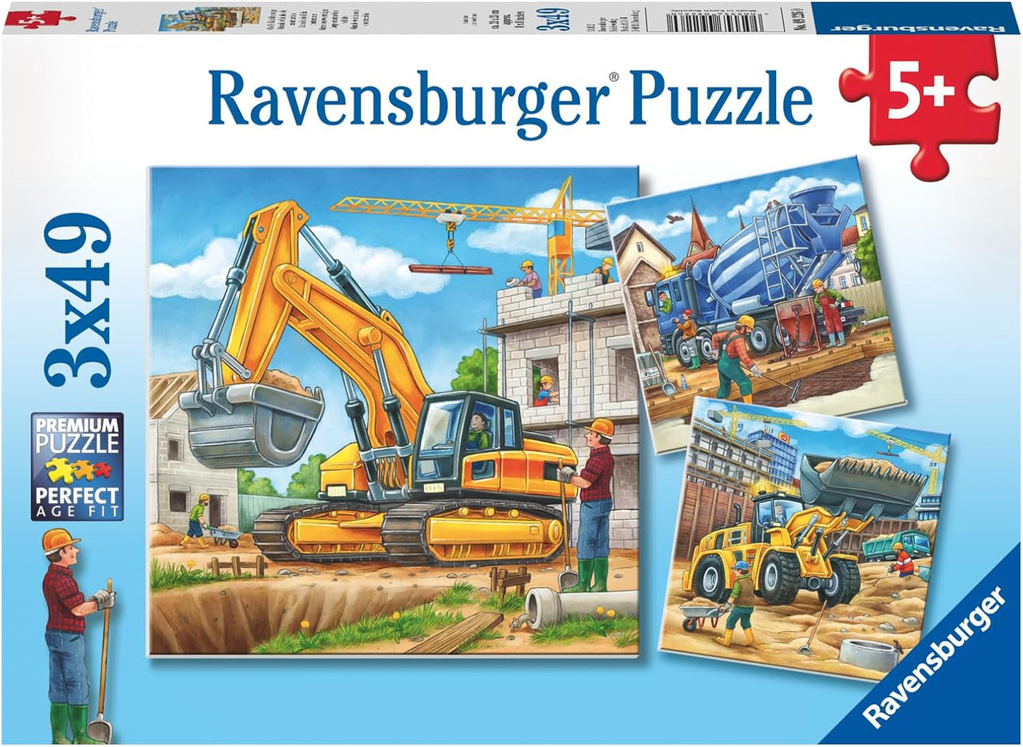 Ravensburger Puzzle dla dzieci - 09226 Duże pojazdy budowlane - Puzzle dla dzieci 5+ 3X49 elementów Puzzle Naty Shop Domyślny tytuł
