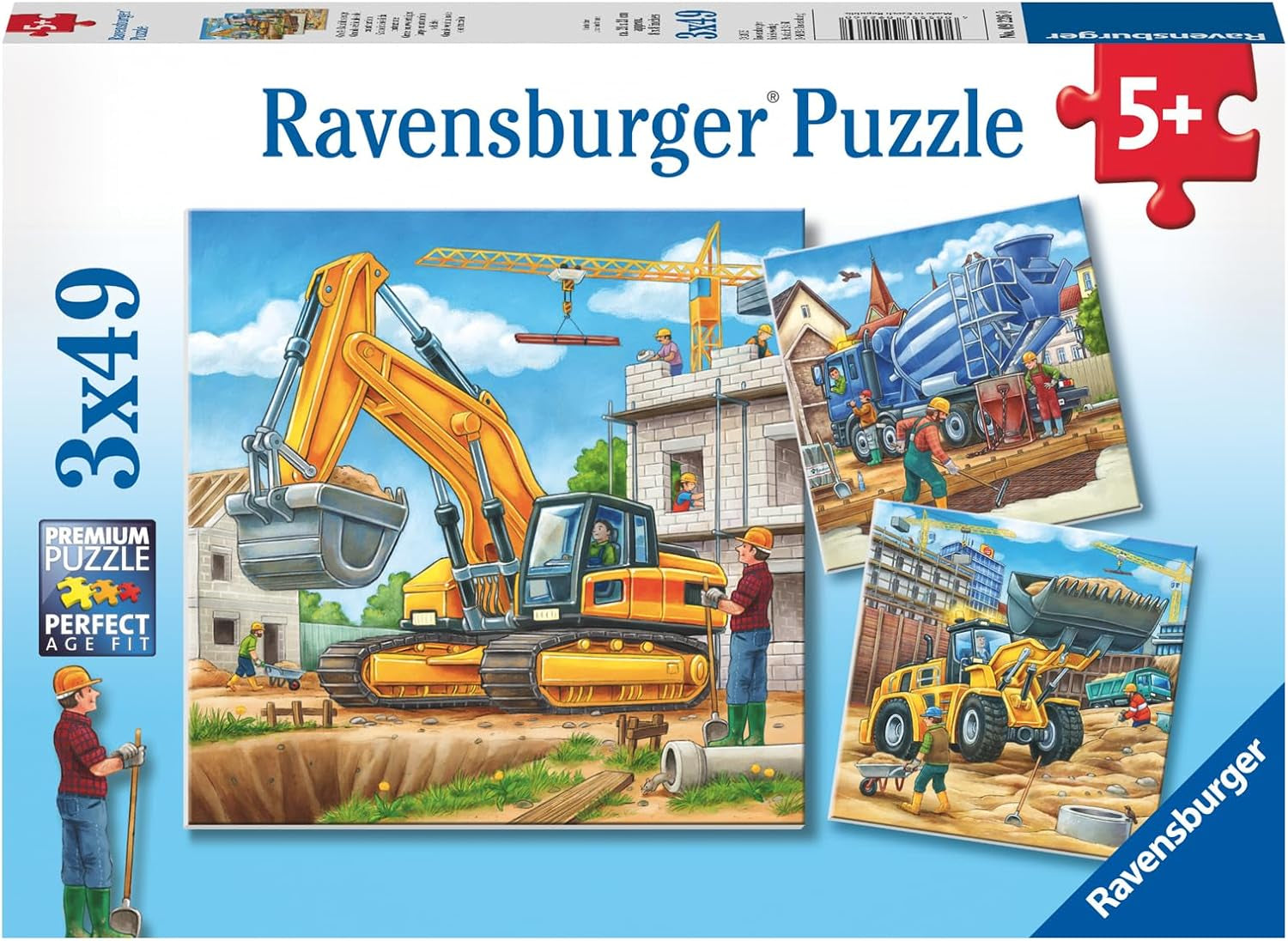 Ravensburger Puzzle dla dzieci - 09226 Duże pojazdy budowlane - Puzzle dla dzieci 5+ 3X49 elementów Puzzle Naty Shop Domyślny tytuł