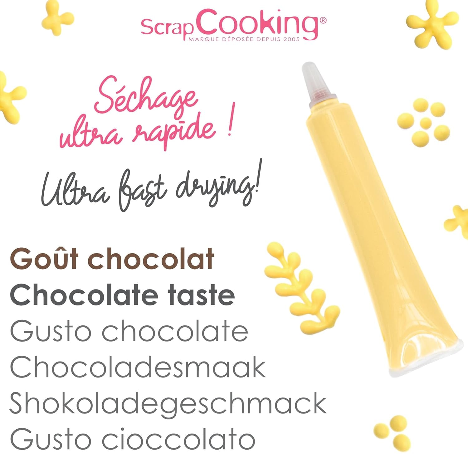 Scrapcooking - Pastelowy żółty długopis cukrowy - Żółty cukier do pisania 25g - Dekoracyjny długopis z cukrem jadalnym - Pisanie i rysowanie - Etykietowanie Fondant, Lukier, Ciasta - 6804