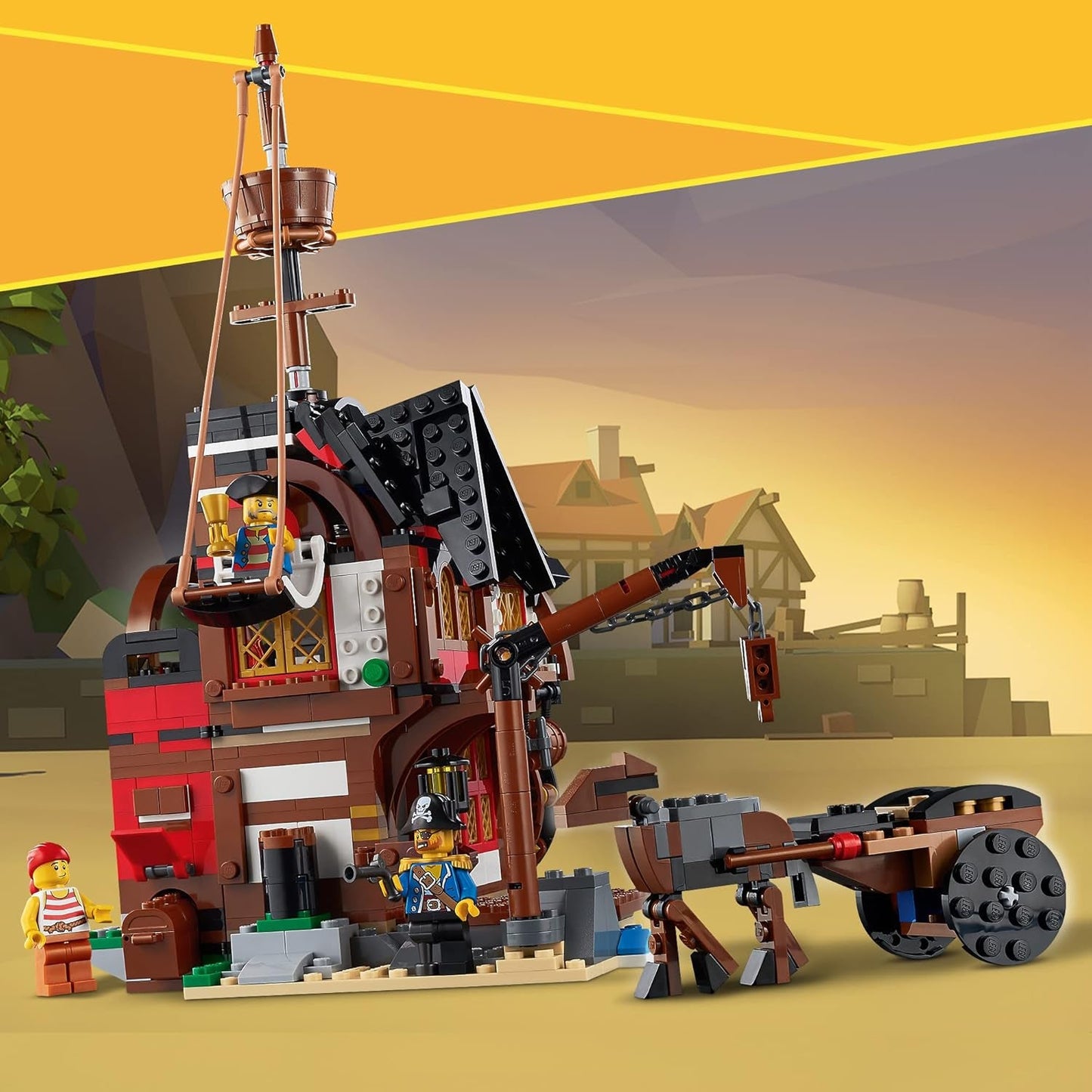 LEGO Creator Zestaw statku pirackiego 3 w 1, zabawka z 3 opcjami budowania, zbuduj piracką tawernę lub wyspę piratów Czaszki, zawiera 3 minifigurki do odgrywania przygód 31109 Zestawy do budowania Besuche den LEGO-Store