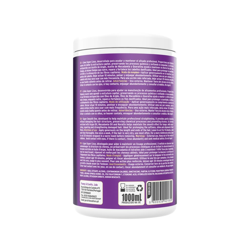 Maska do włosów Super Smooth 1000 ml - Z olejem arganowym, makadamią i keratyną - Odżywia, naprawia i wzmacnia - Dla jedwabistości, połysku i gładkich włókien - Bez siarczanów i parabenów Maska do włosów Naty Shop