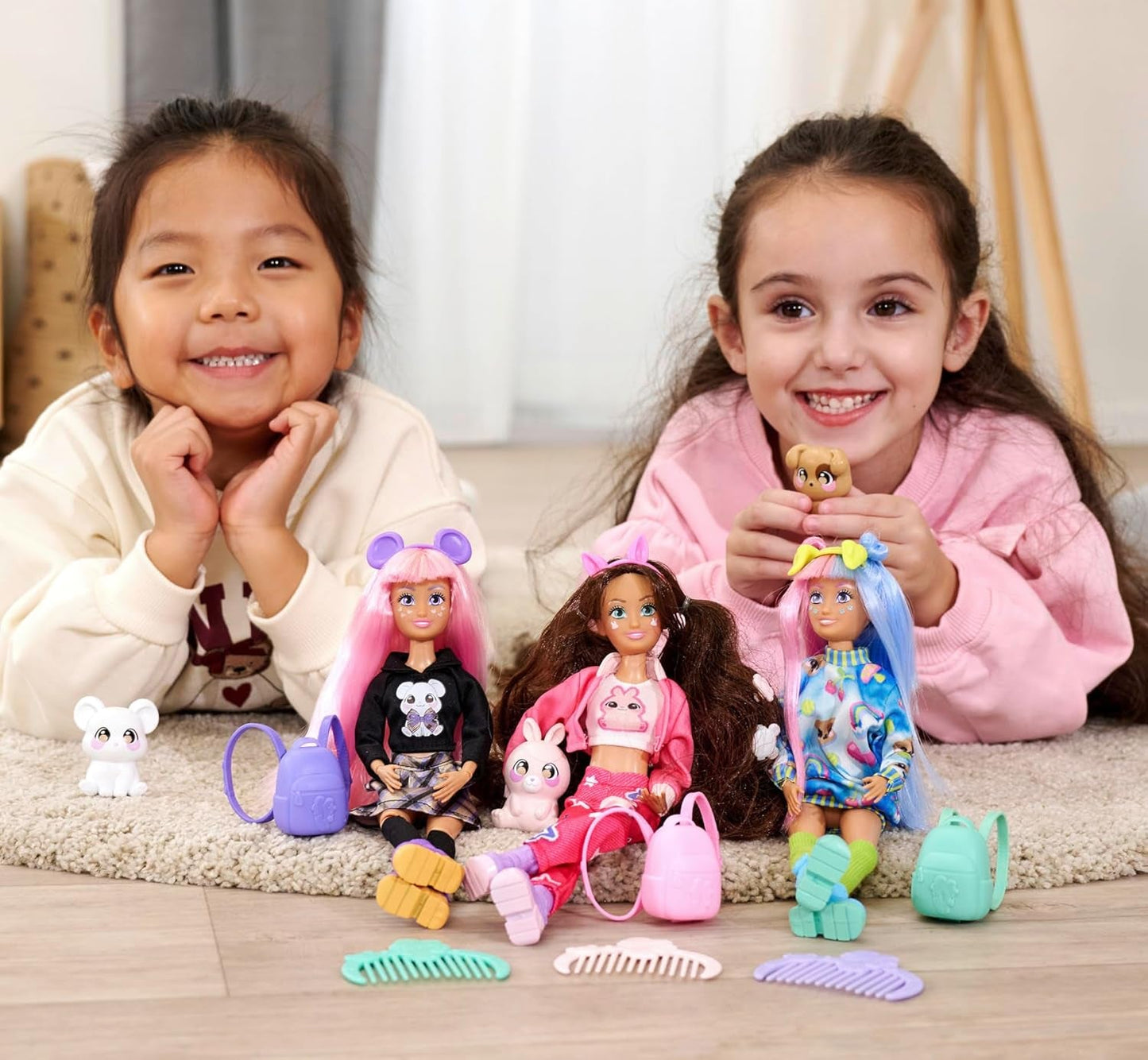 Simba 105953975 — Kawaii Hi Dress-Up Lalka Lucy (26 cm) — przegubowa lalka fryzjerska, lalka-królik z długimi włosami i akcesoriami Zabawka dla dzieci od 4 lat