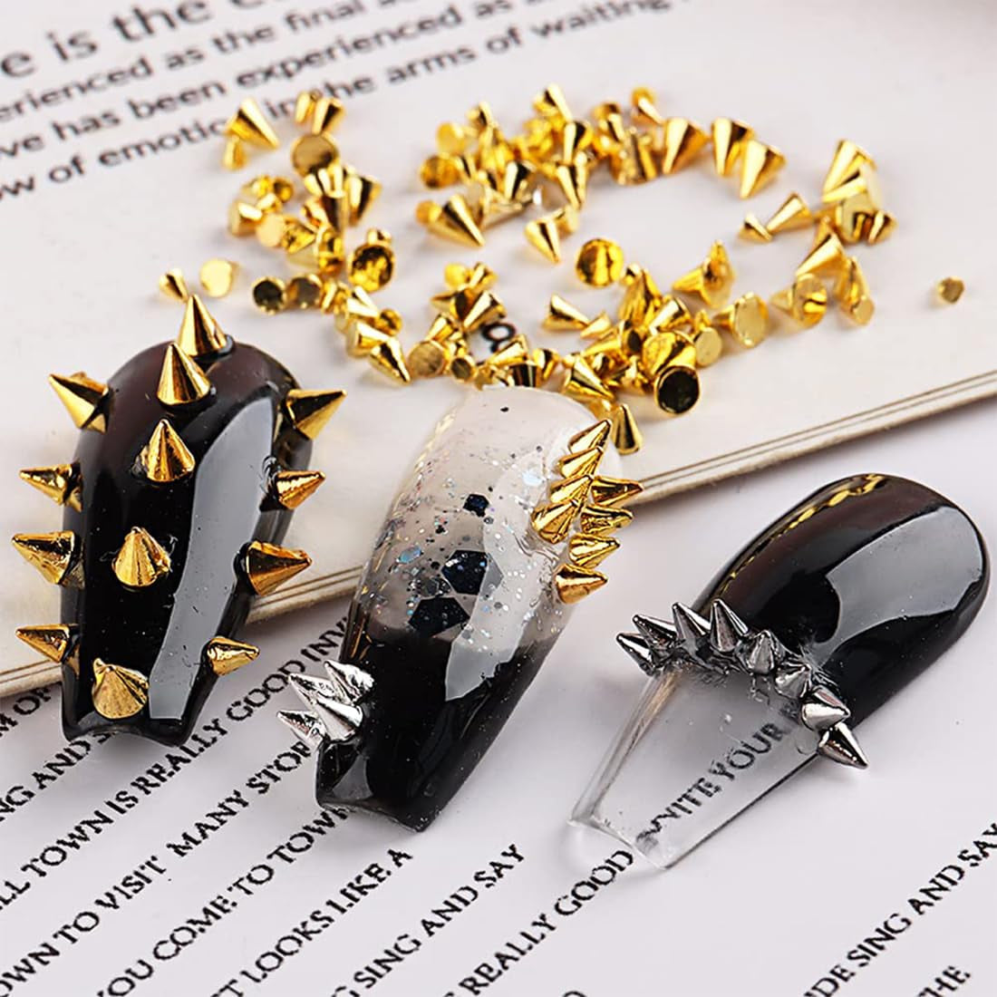Mini Metall Nieten Punk Charms do paznokci Złoto Silber Strasssteine ​​​​Nägel Charm Kolce Kegla Nagelschmuck Glitzersteine ​​​​Szpilki do zdobienia paznokci Nagel Steine ​​Legierung Nagelanhänger Cyrkonie Nageldesign Zubehör