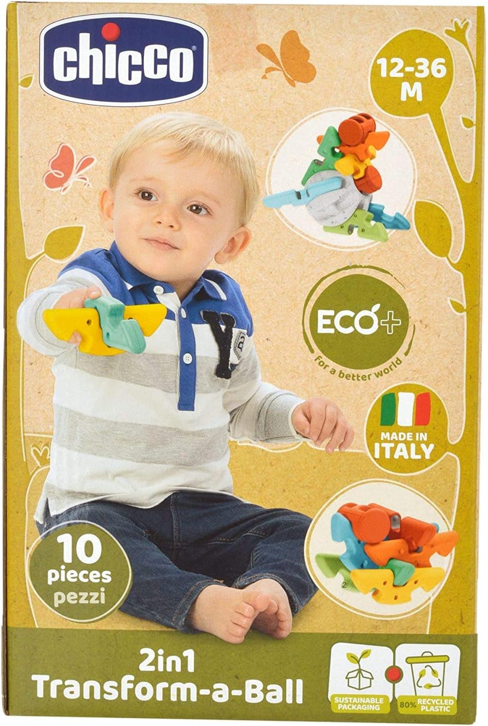 Chicco Pierwsza kreatywna piłka dla dziecka 2 w 1 - Eco+ 12-36 miesięcy Zabawki dla niemowląt Naty Shop